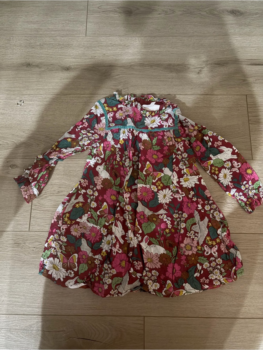 Girls' Floral Long-Sleeve Dress in Burgundy